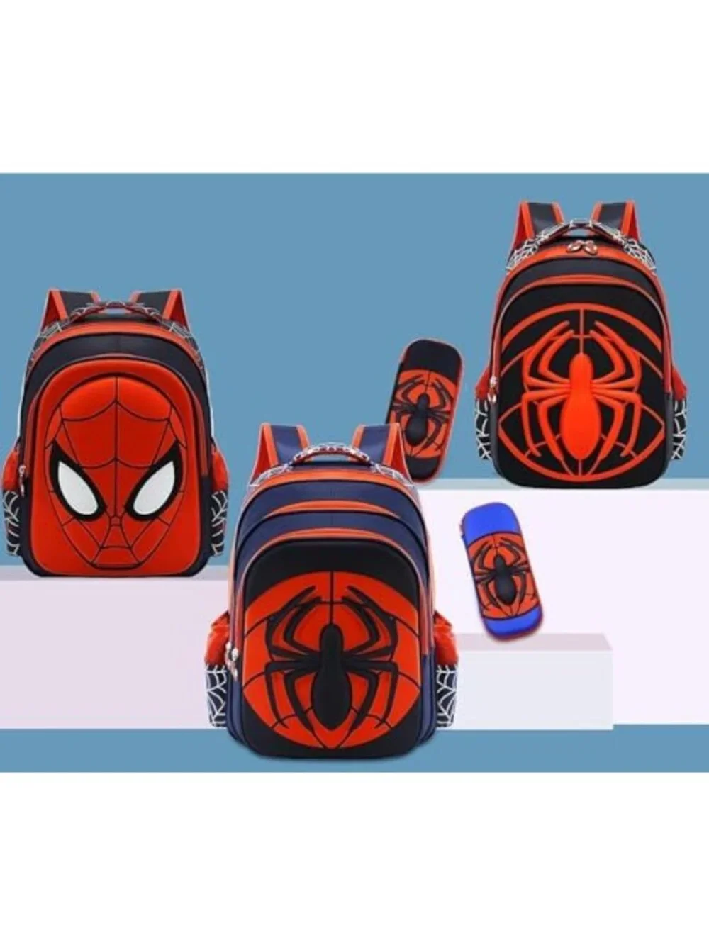 3D Cartoon Spider School Backpack & Pencil Case - Waterproof, Large Capacity